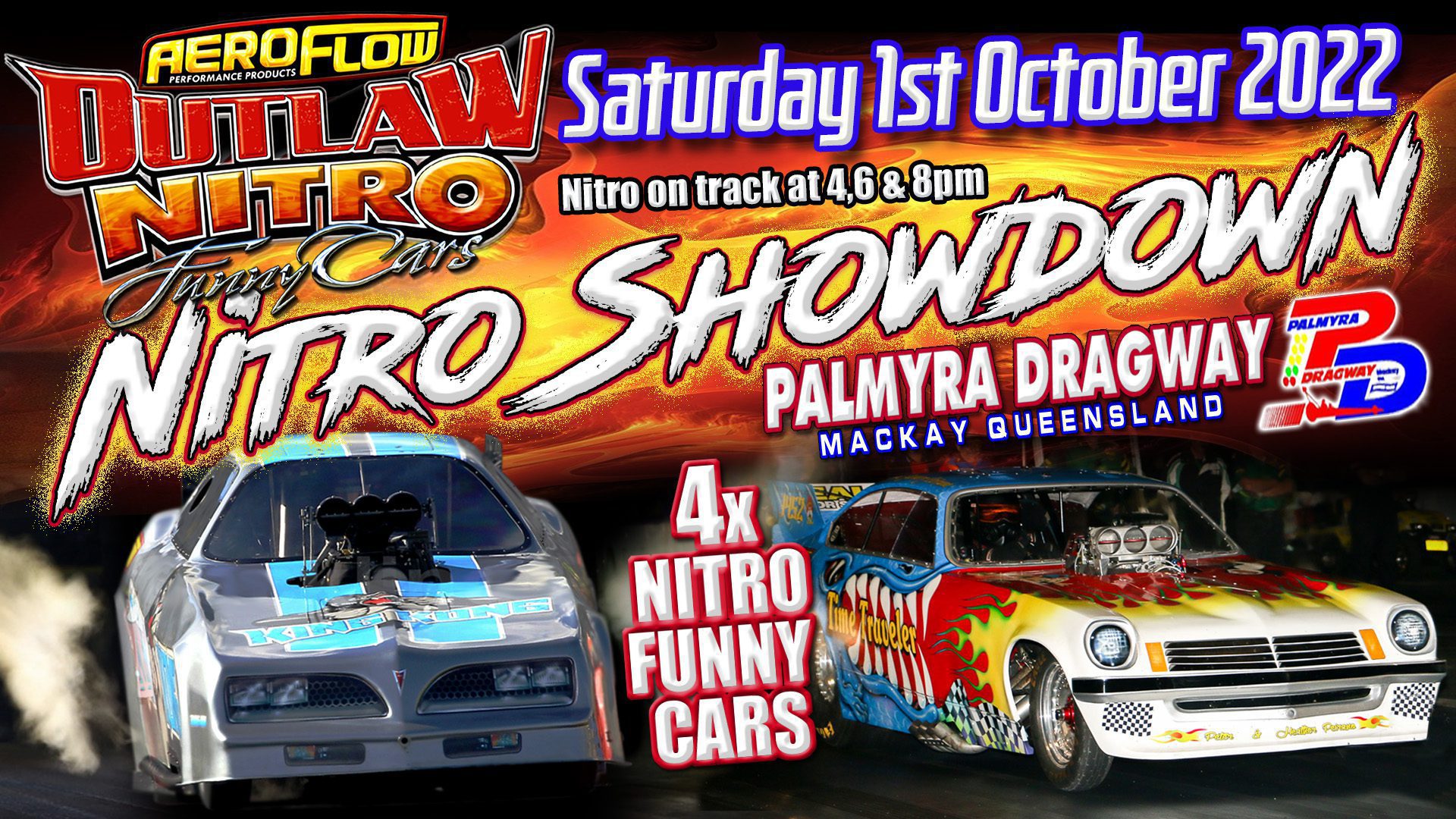 Event Poster for Aeroflow Outlaw Nitro Funny Cars | Mackay | EventsontheHorizon.com