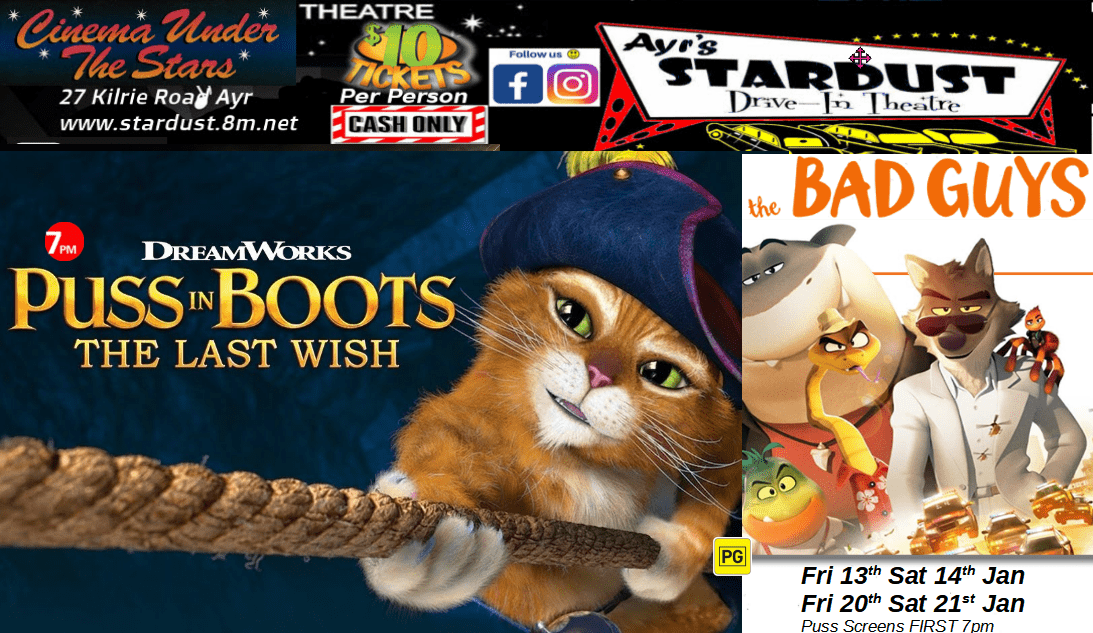 Event Poster for Puss in Boots & The Bad Guys (Movies) @ Stardust Drive In | Ayr | EventsontheHorizon.com