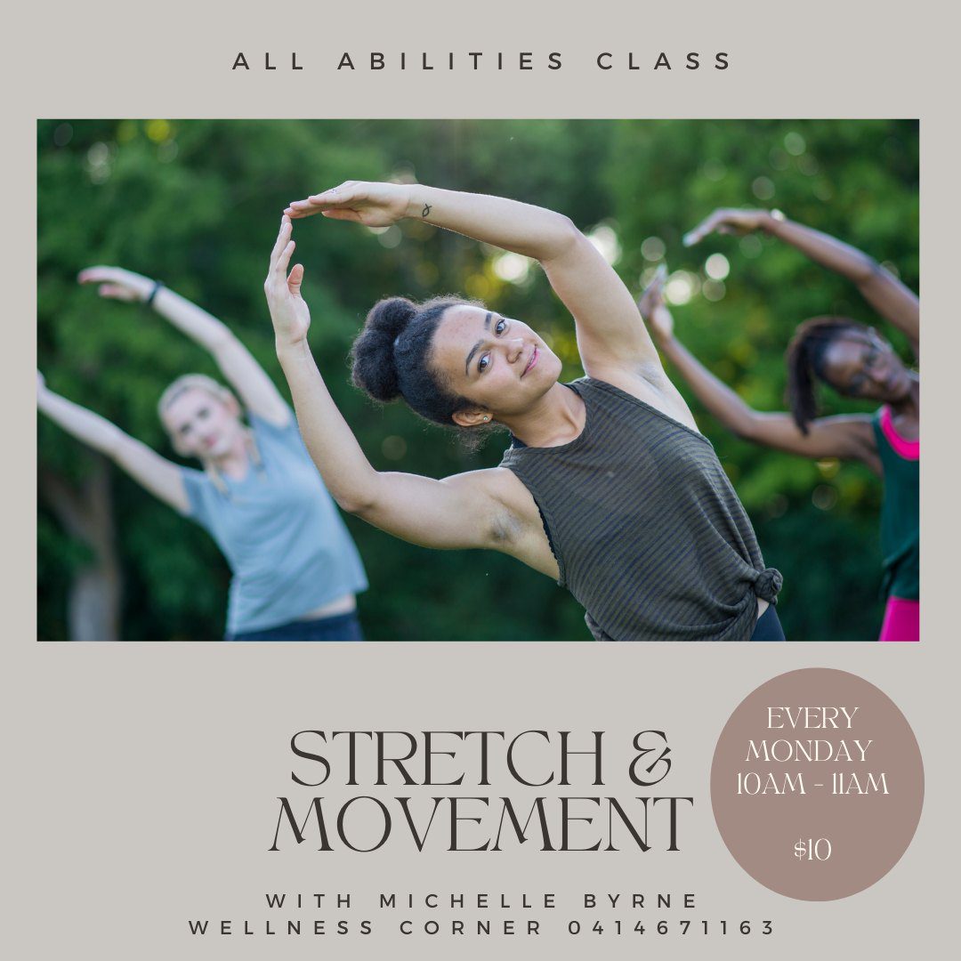 Event Poster for Stretch and Movement @ Wellness Corner Marian | EventsontheHorizon.com