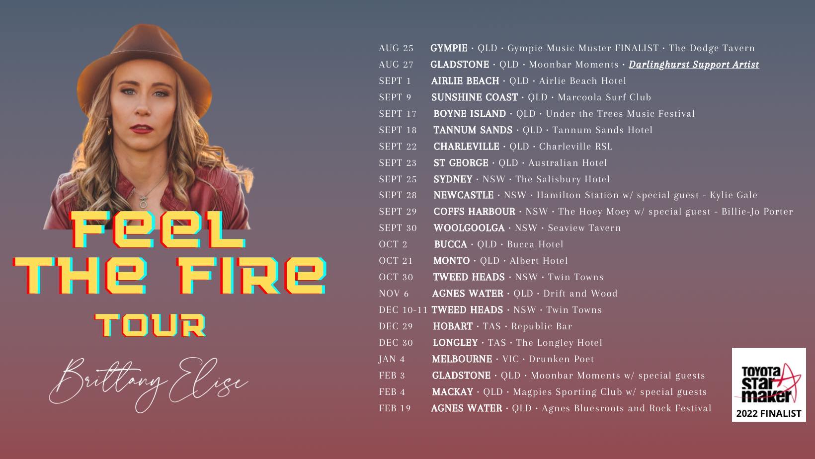 Event Poster for Brittany Elise – Feel the Fire Tour | Mackay | EventsontheHorizon.com