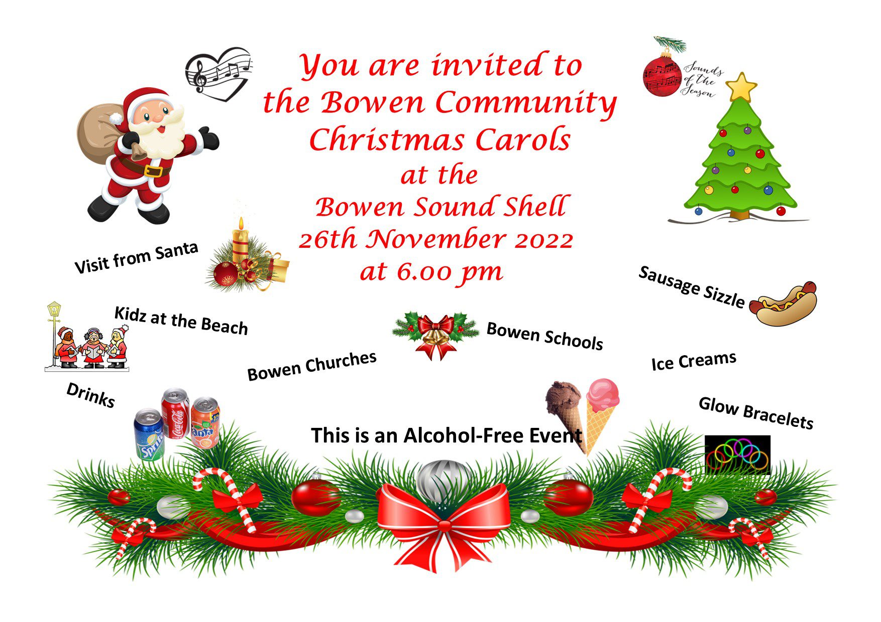 Event Poster for Bowen Community Christmas Carols | EventsontheHorizon.com