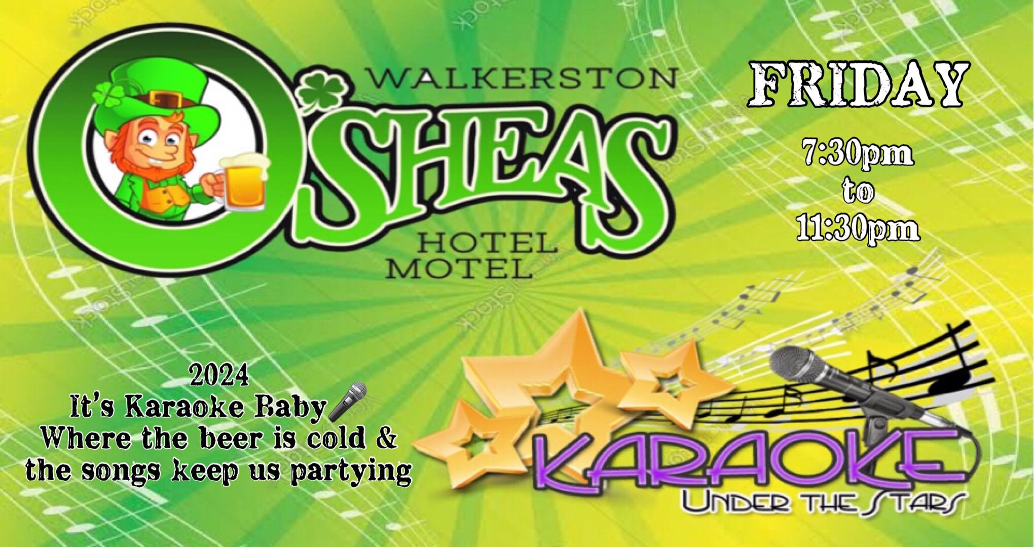Event Poster for Karaoke Under The Stars @ Oshea’s Hotel | Walkerston | EventsontheHorizon.com