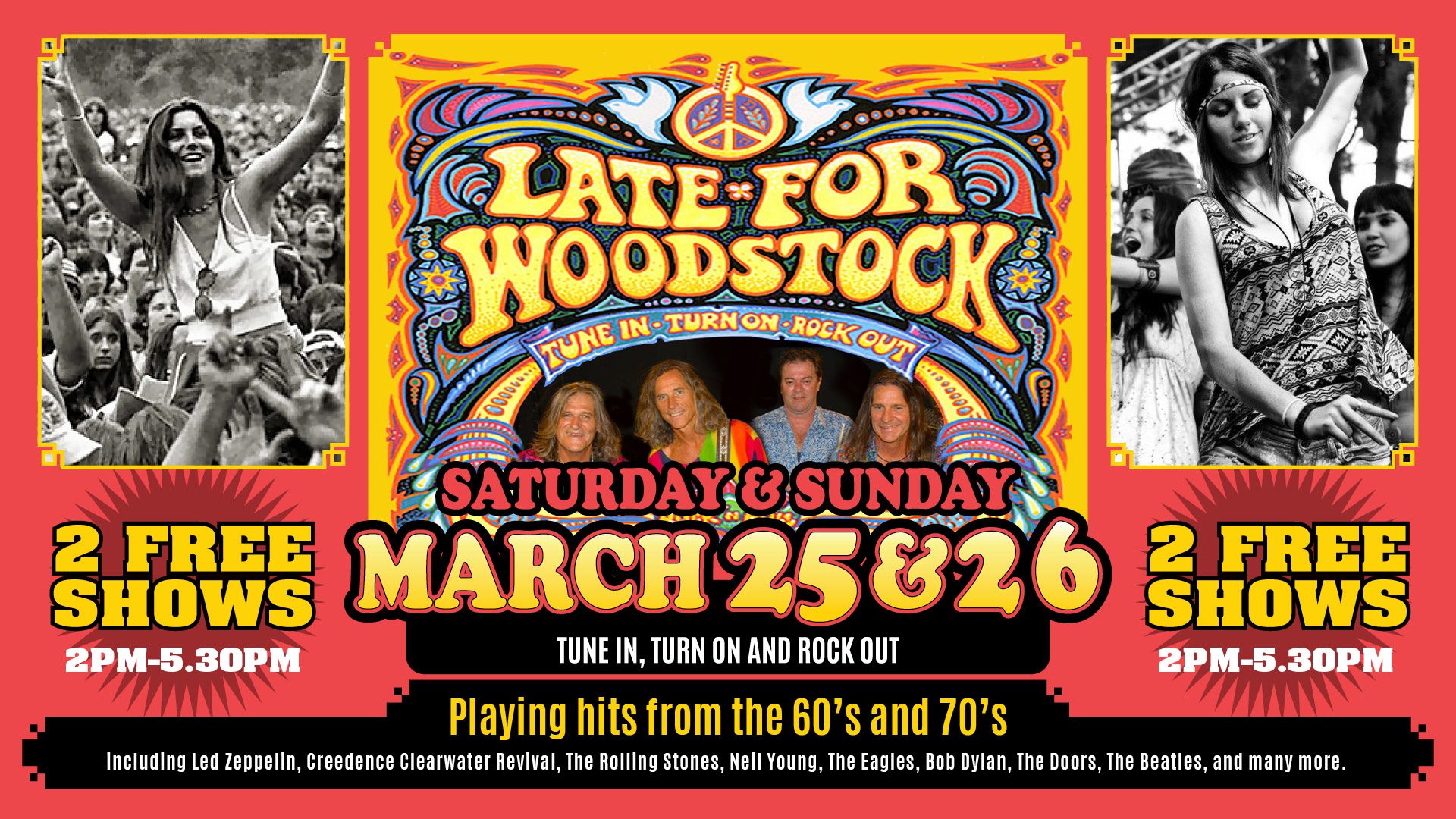 Event Poster for Late For Woodstock @ Airlie Beach Hotel | EventsontheHorizon.com
