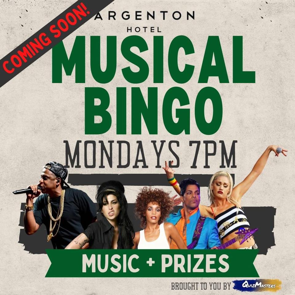 Event Poster for Musical Bingo at the Argenton Hotel | EventsontheHorizon.com