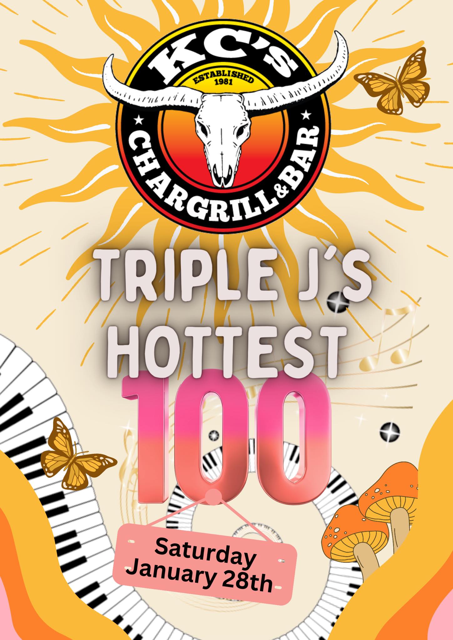 Event Poster for Triple J’s Hottest 100 Countdown @ KC’s Bar & Grill | Airlie Beach | EventsontheHorizon.com