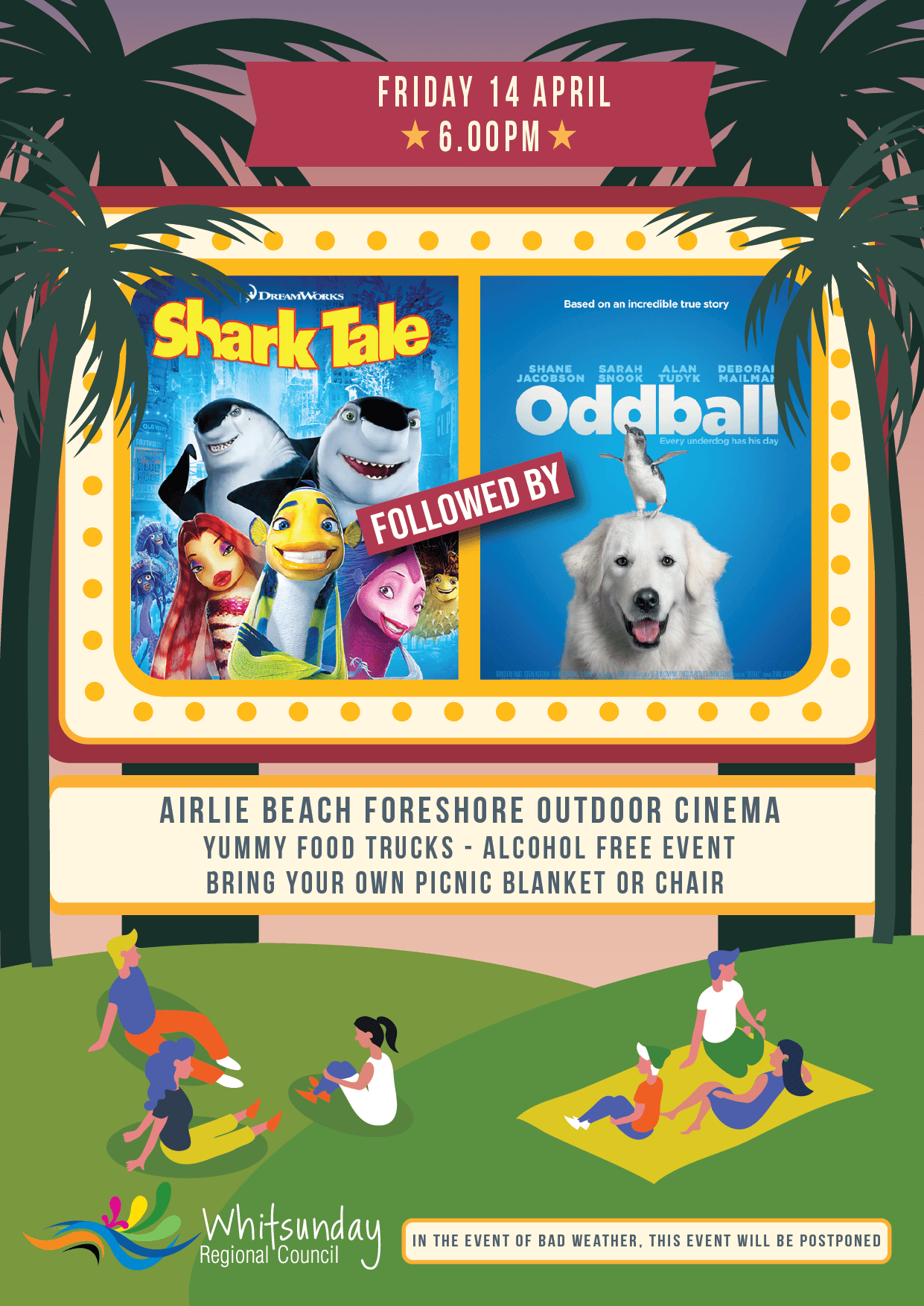 Event Poster for Double Movie Special – Shark Tale & Oddball | Airlie Beach | EventsontheHorizon.com