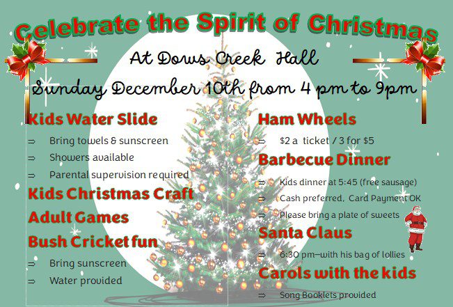 Event Poster for The Spirit of Christmas Party @ Dows Creek Hall | EventsontheHorizon.com