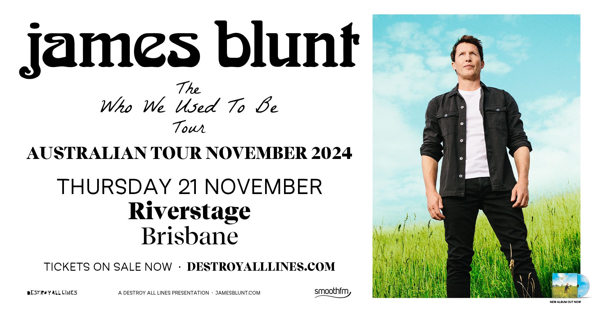 Event Poster for James Blunt – Who We Used To Be World Tour | Brisbane | EventsontheHorizon.com