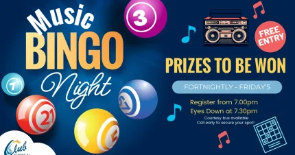 Event Card poster for Music Bingo @ Club Terrigal Bowling Club