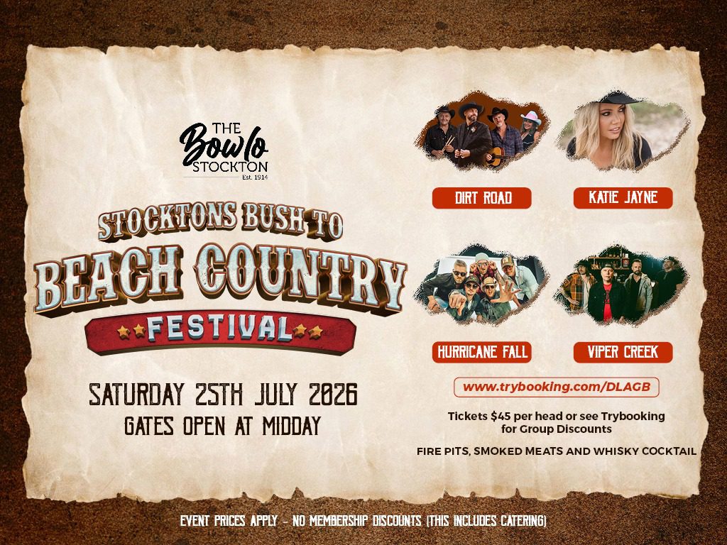 Event Poster for Stockton’s Bush to Beach Country Festival | EventsontheHorizon.com