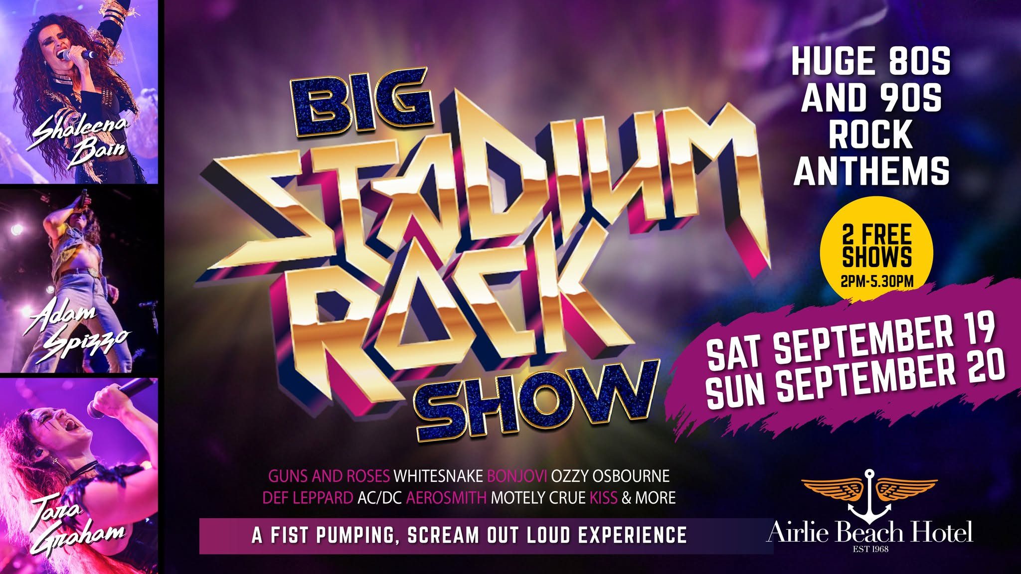 Event Poster for Big Stadium Rock Show | Airlie Beach Hotel | EventsontheHorizon.com