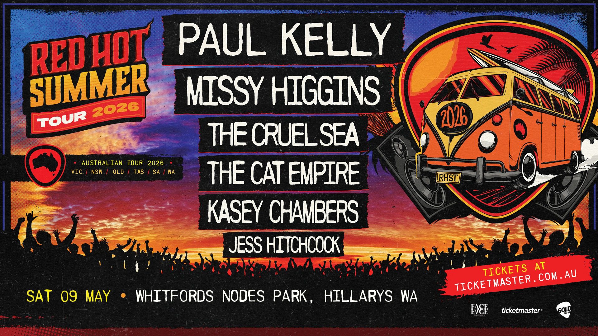Event Poster for Red Hot Summer Tour 2026 – Paul Kelly | Hillarys | EventsontheHorizon.com