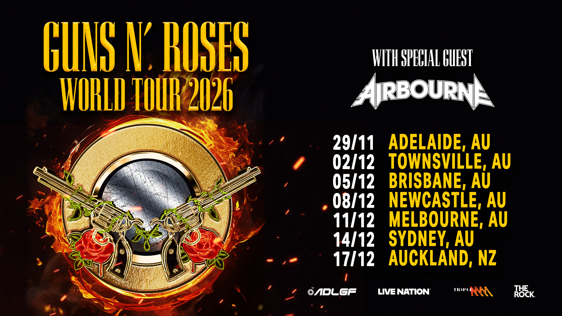 Event Poster for Guns N’ Roses – World Tour 2026 | Docklands | EventsontheHorizon.com