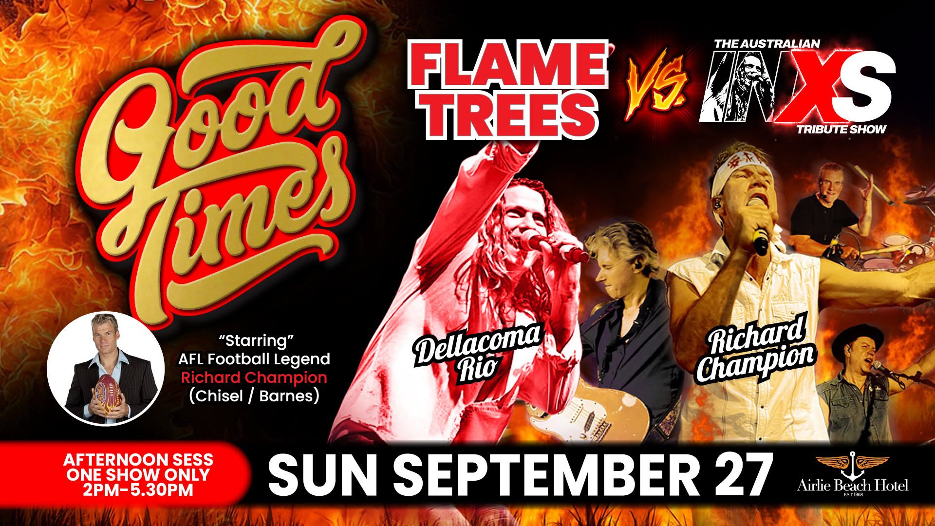 Event Poster for Flame Trees vs INXS | Airlie Beach | EventsontheHorizon.com
