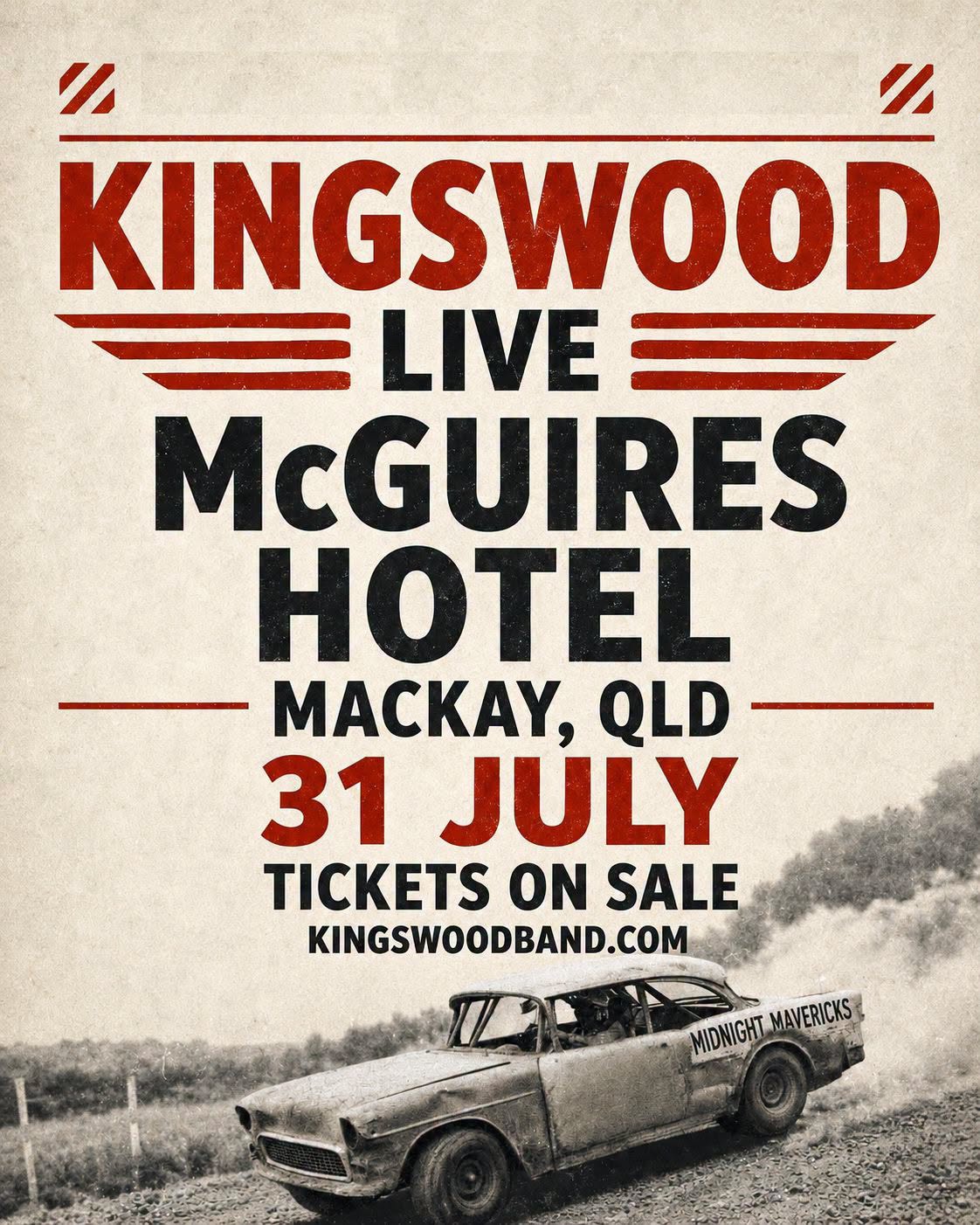 Event Poster for Kingswood (Live) @ McGuires Hotel | Mackay | EventsontheHorizon.com