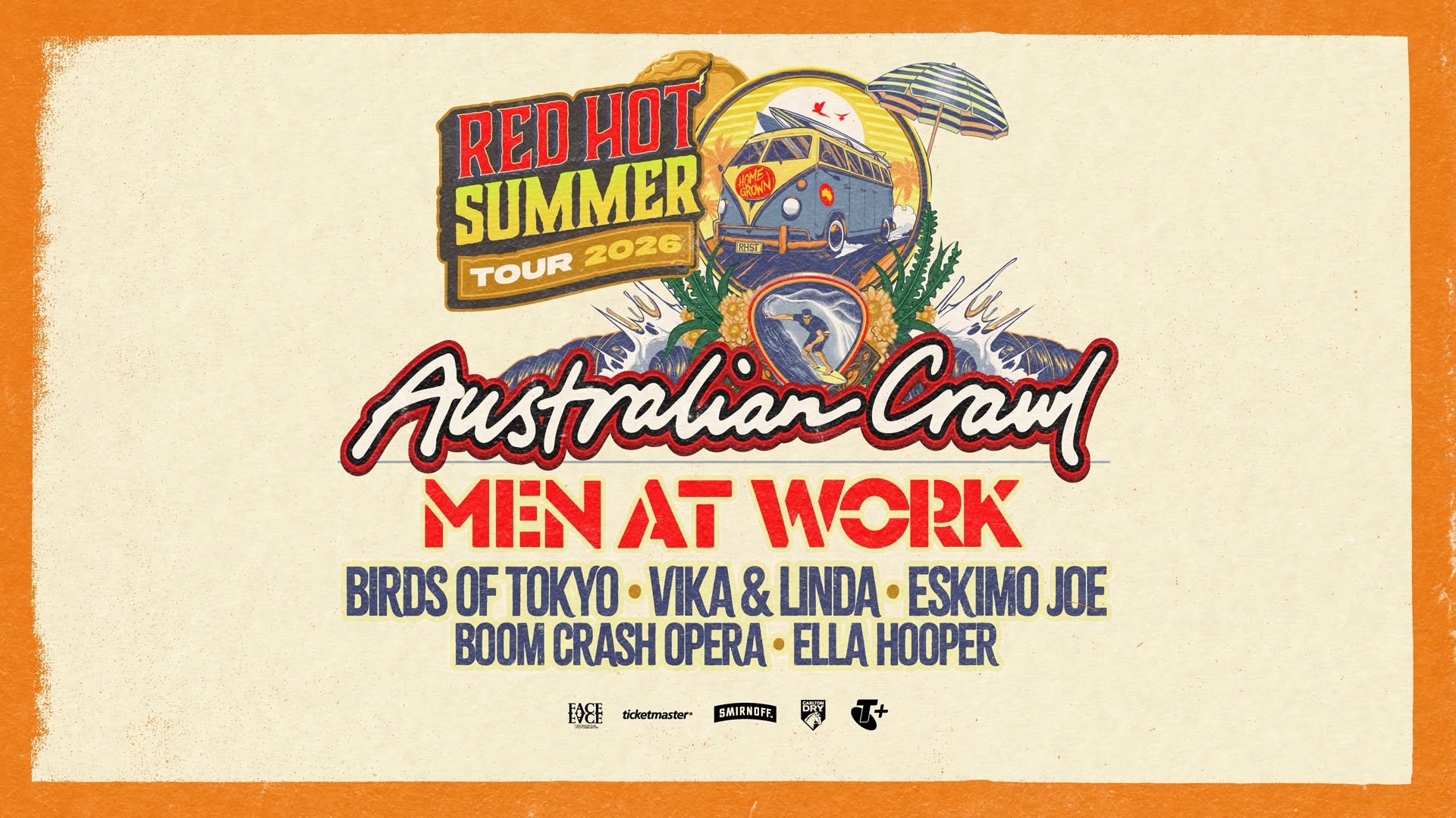 Event Poster for 2026 Red Hot Summer Tour – Australian Crawl | Pokolbin | EventsontheHorizon.com