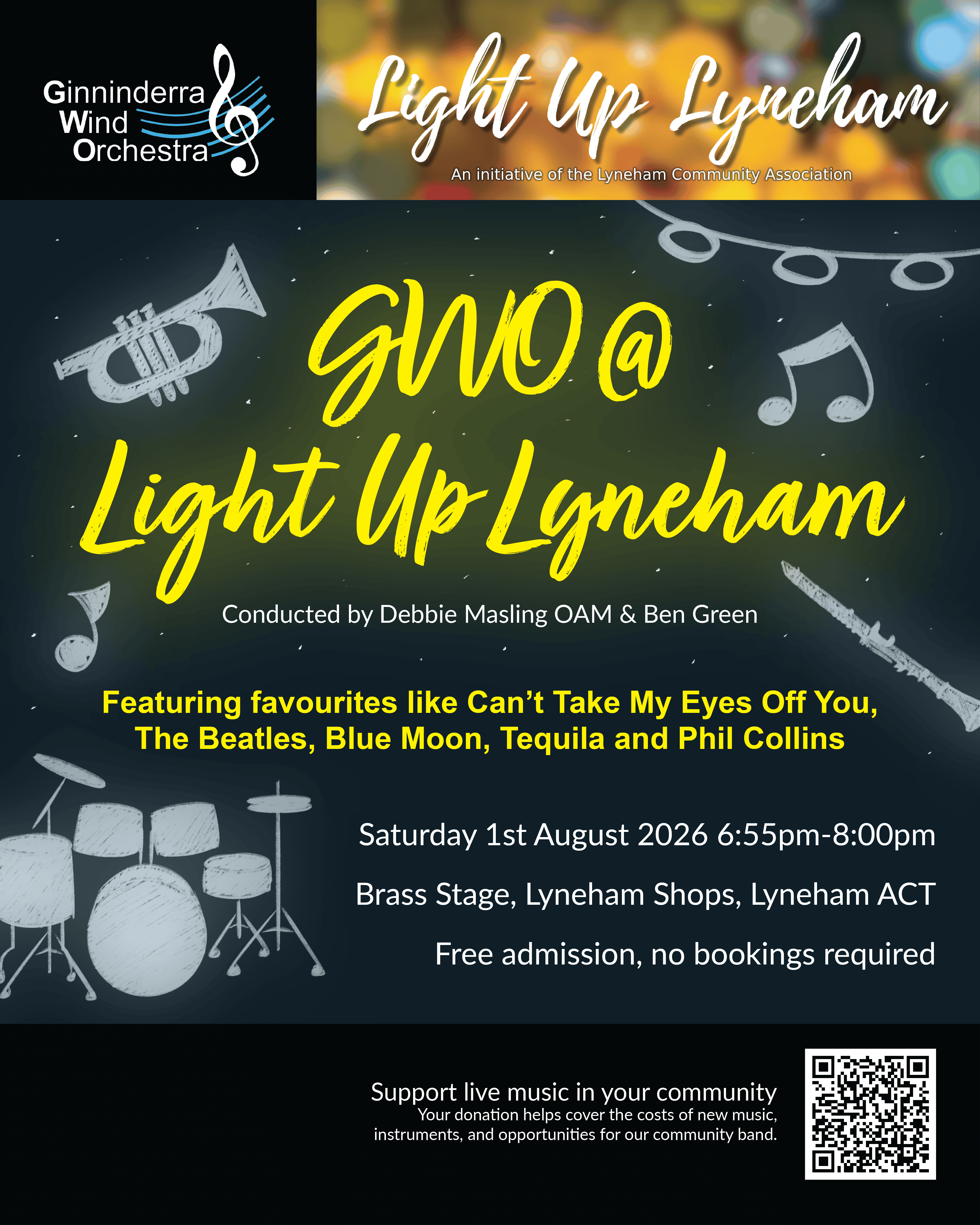 Event Poster for Ginninderra Wind Orchestra @ Light Up Lyneham | EventsontheHorizon.com