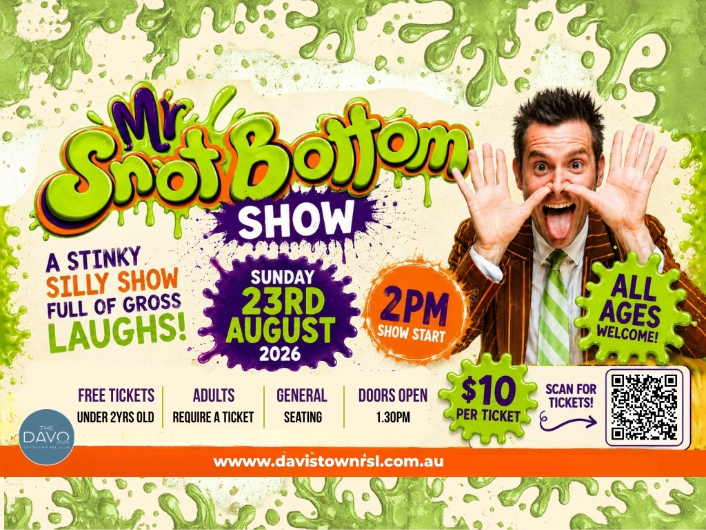 Event Poster for Mr Snotbottom – Stinky Silly Show | Davistown | EventsontheHorizon.com