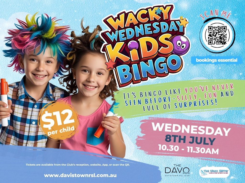 Event Poster for Wacky Wednesday Kids Bingo | Davistown | EventsontheHorizon.com