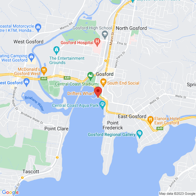 Map of event location, Vera Blue – Mercurial Tour @ Drifters Wharf | Gosford | EventsontheHorizon.com