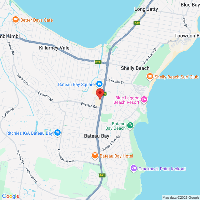 Map of event location, Spiderbait – Ivy and the Big Apples 30th Anniversary Tour | Bateau Bay | EventsontheHorizon.com