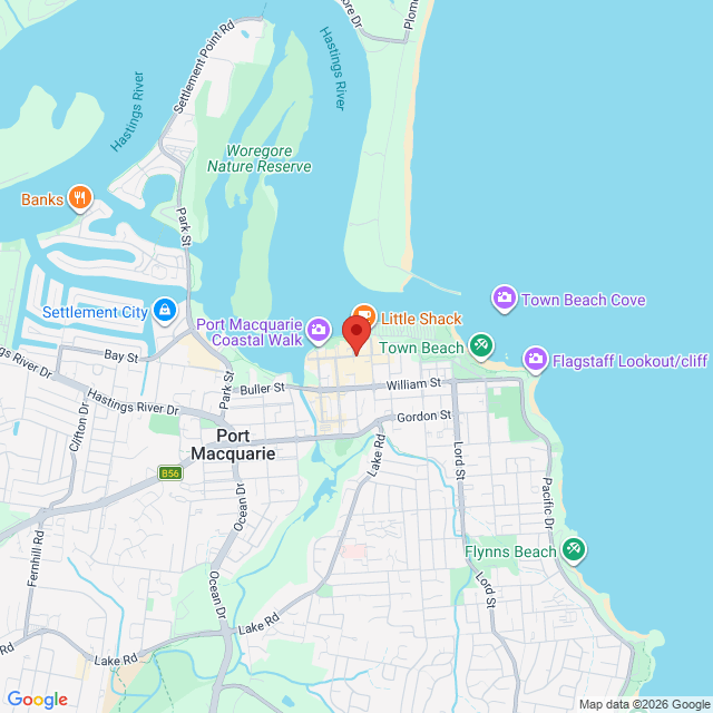 Map of event location, The Bugalugs Bum Thief | Port Macquarie | EventsontheHorizon.com