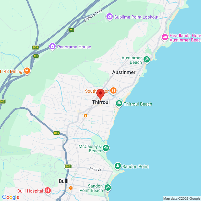 Map of event location, Bron Lewis – Chaos Australian Tour | Thirroul | EventsontheHorizon.com